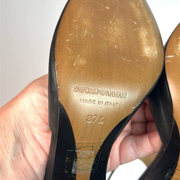 Emporio Armani Black Leather Pumps High Heels Mary Jane size 37,5 US 7,5 Italy - Picture 11 of 16